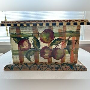 Vintage Tracy Porter Box Hand-Painted Pig Fruit Motif Wooden Keepsake Farmhouse